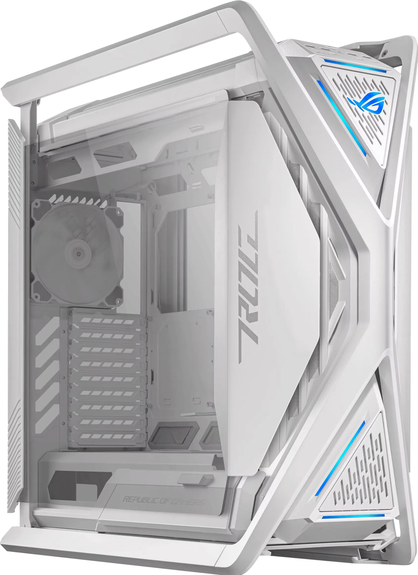 ASUS ROG Hyperion GR701 BLANC blanc avec design angulaire et LED bleues