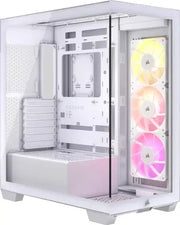 Coque PC Corsair 3500X ARGB Blanc transparente avec 3 ventilateurs RGB jaune orange rose - Boîtier