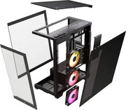 Corsair 3500X ARGB Noir : boîtier noir avec panneaux transparents et ventilateurs RGB or rose violet