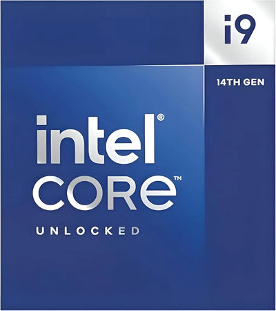 Boîte Intel Core i9-14900K 14e gen, design bleu élégant argenté