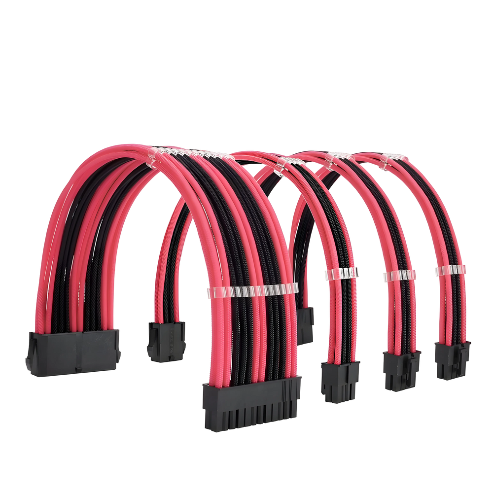 Câbles d’alimentation tressés rouge et noir avec connecteurs noirs pour PSU ATX/EPS/PCIe