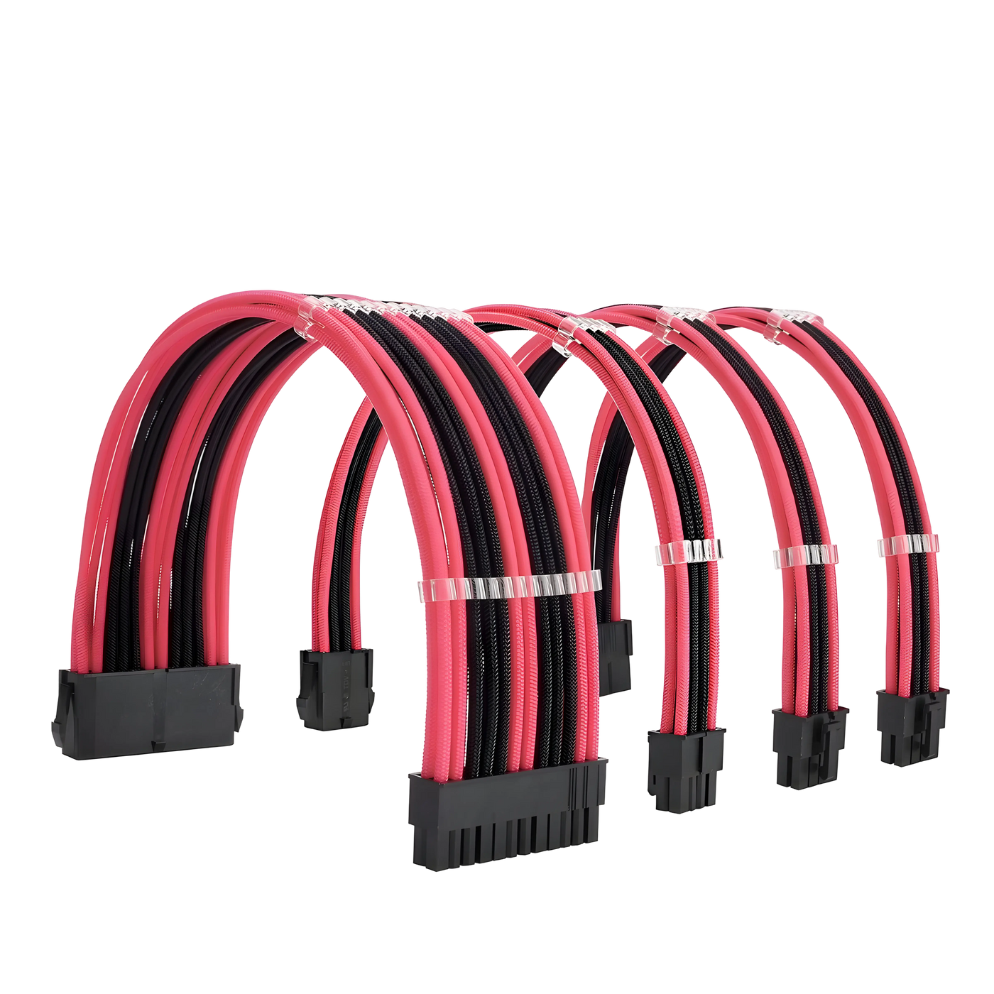 Câbles d’alimentation tressés rouge et noir avec connecteurs noirs pour PSU ATX/EPS/PCIe