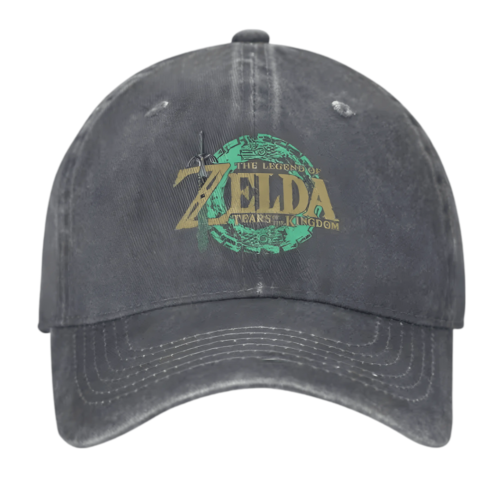 Casquette baseball grise foncée usée Zelda Tears of the Kingdom teal/or