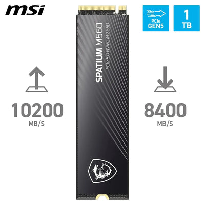 SSD MSI SPATIUM M560 1 To PCIe 5.0 NVMe M.2 noire avec logo dragon blanc