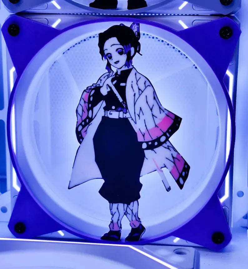 Grille ventilateur LED Demon Slayer 120mm/140mm Shinobu Kocho bleu circulaire