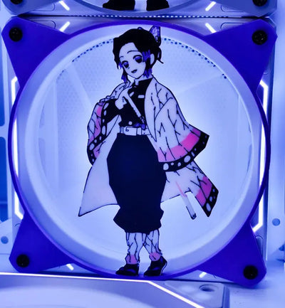 Grille ventilateur LED Demon Slayer 120mm/140mm Shinobu Kocho bleu circulaire