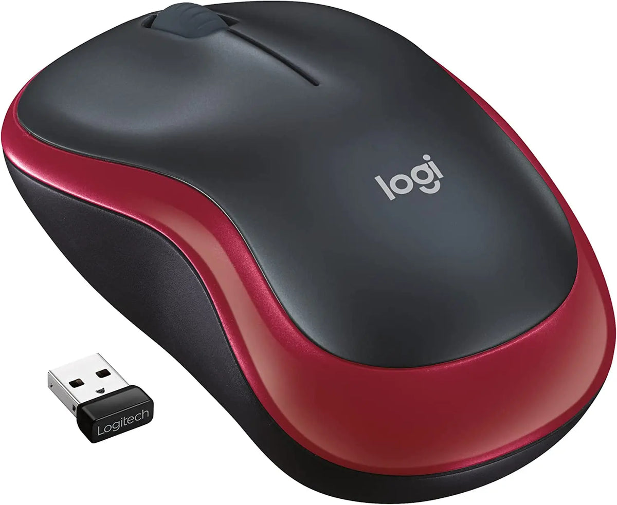 Souris sans fil Logitech M100 noire et rouge design ergonomique sleek