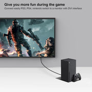 Console Xbox Series X noire avec manette assortie et adaptateur DVI vers HDMI