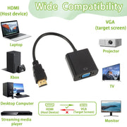 Adaptateur HDMI mâle vers VGA femelle noir avec connecteur plaqué or