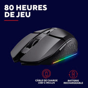 Souris gamer GX Trust GXT 1108 noire sans fil avec RGB et USB-C