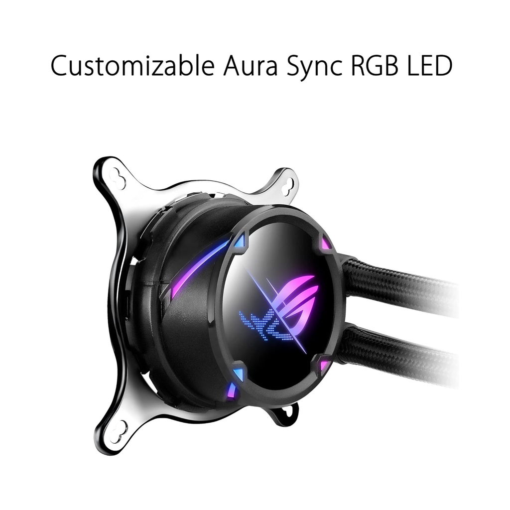 Refroidisseur liquide ASUS ROG Strix LC II 360 ARGB NOIR noir et argent avec logo RGB violet bleu luminescent