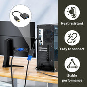 Adaptateur HDMI noir vers VGA avec connecteurs bleus HD