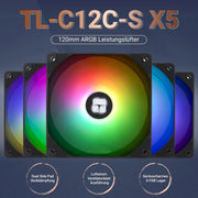 Ventilateur PC TL C12C-S 120 mm ARGB noir, éclairage arc-en-ciel vibrant