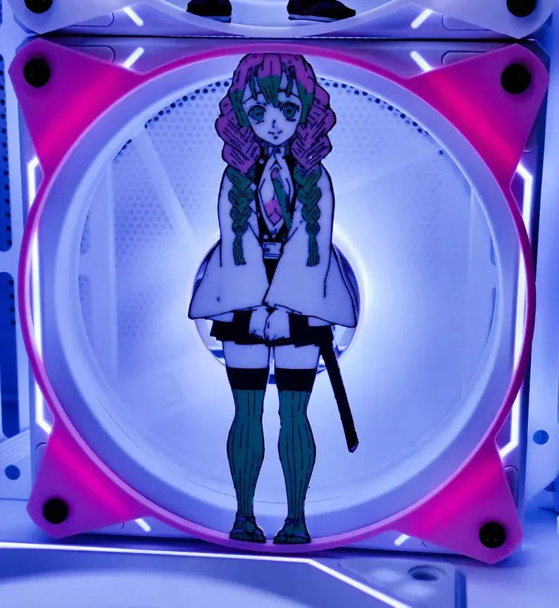 Grille ventilateur Demon Slayer 120mm/140mm Mitsuri Kanroji rose illuminée
