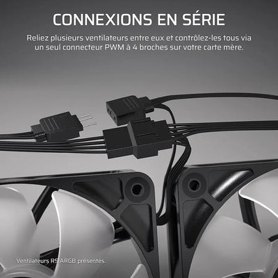 Câbles connecteurs PWM noirs pour ventilateurs RS ARGB Corsair, liaison multiple via 1 connecteur 4-pin