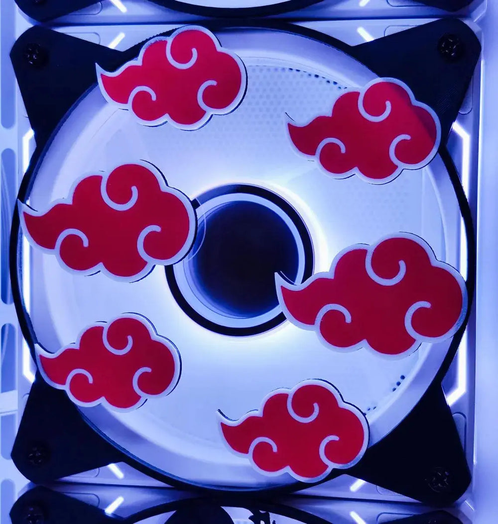 Ventilateur PC circulaire Akatsuki Naruto 120mm/140mm avec 6 nuages rouges translucides blancs