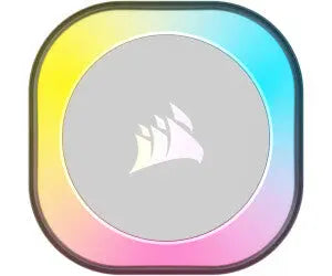Icône Corsair arc-en-ciel ronde carrée sur refroidisseur H100i 240 RGB blanc