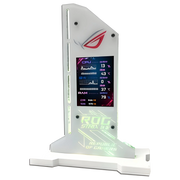 Support GPU ASUS ROG blanc avec écran LED 5V 3-pin RGB et design angulaire illuminé