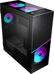 Boîtier MSI MPG SEKIRA 500X BLACK en métal brossé noir avec panneau latéral transparent et 4 ventilateurs RGB violets, bleus, roses