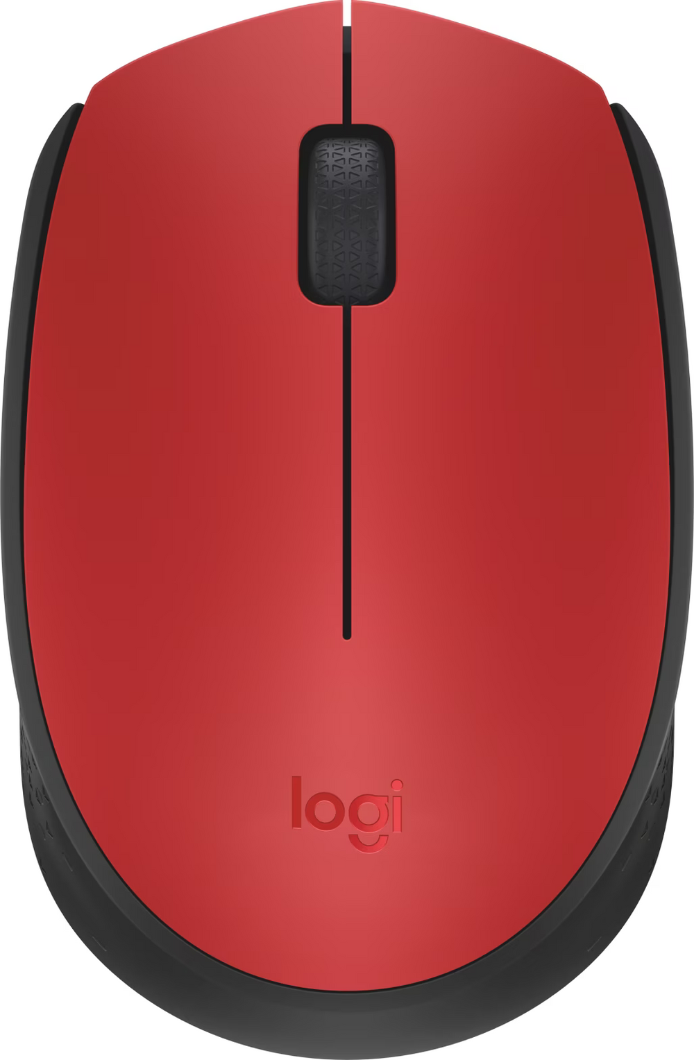 Souris sans fil Logitech M171 rouge et noire, vue de dessus