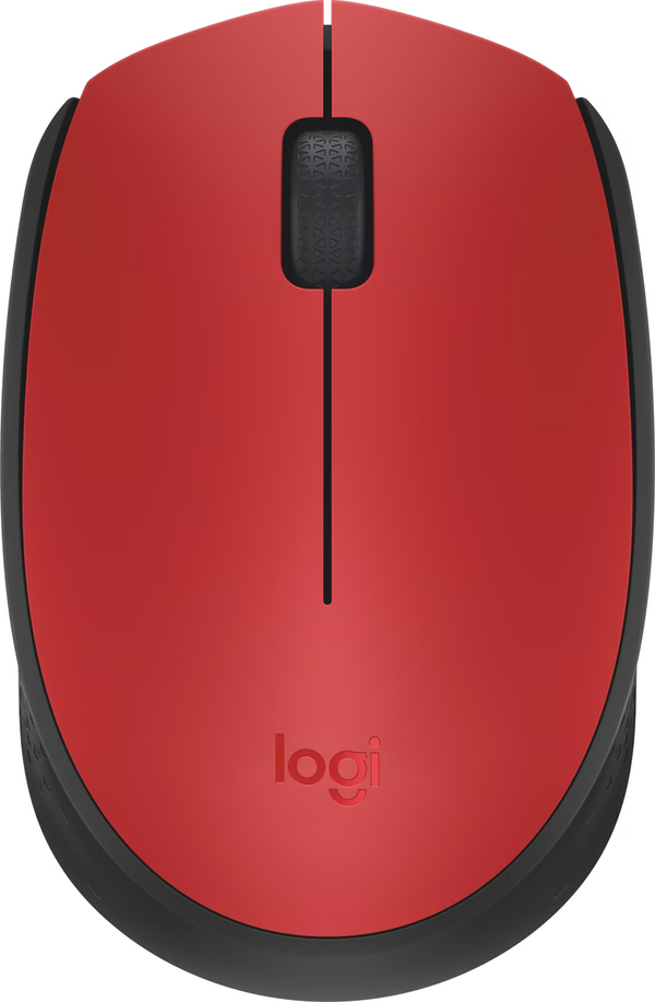 Souris sans fil Logitech M171 rouge et noire, vue de dessus