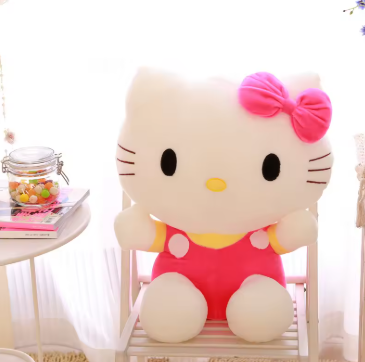 Peluche Hello Kitty – Salopette Rose & Nœud Rose – Coton Doux – 20 cm image 0