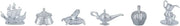 Figurines métalliques argentées Monopoly Disney Collector 2016 Édition Française : bateau cirque lapin lampe génie pomme