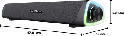 Barre de son gaming Trust G620 noire texturée avec LED vertes lumineuses
