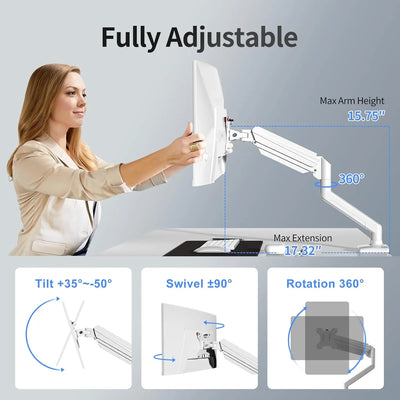 Bras mécanique blanc réglable 360° rotation extension 17,32 pouces