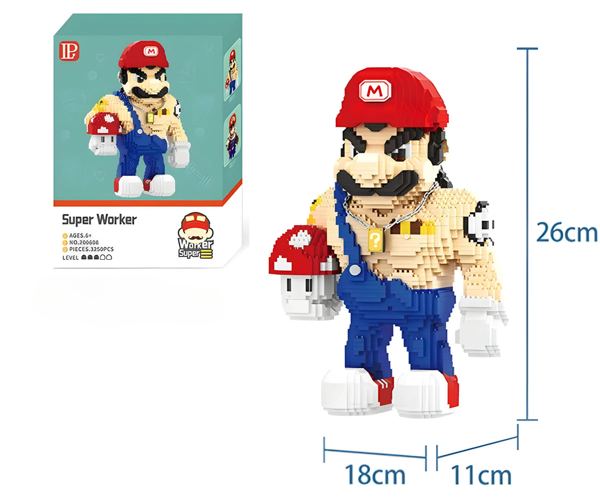 Figurine Mario Super Muscles pixelisée 26 cm en briques LEGO