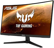 Moniteur incurvé ASUS TUF Gaming 24 pouces Full HD 165 Hz affichant planète enflammée et logo ailé