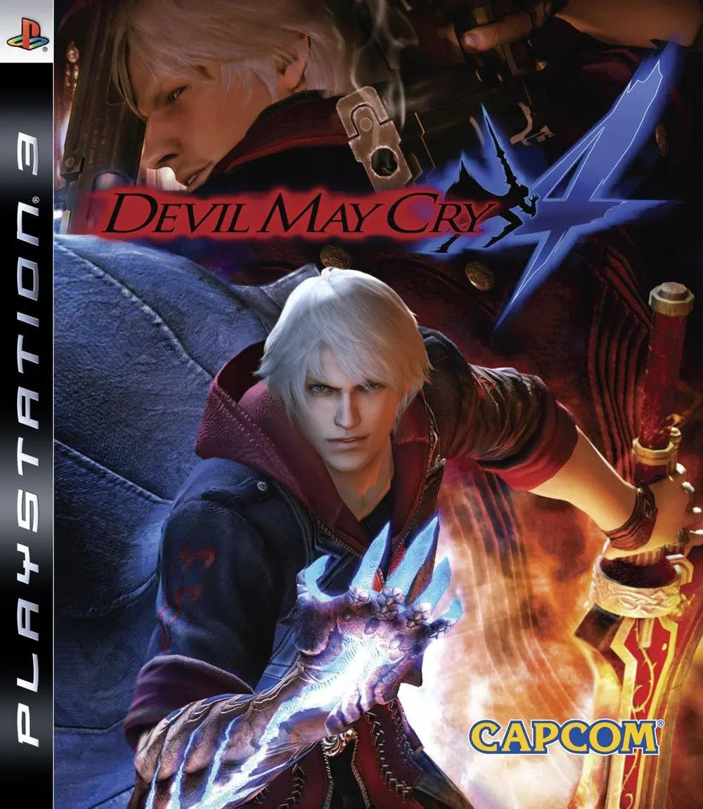 Couverture Devil May Cry 4 PS3 : Dante aux cheveux blancs et épée luisante