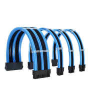 Câbles rallonges mix cyan-noir pour alimentation PSU ATX/EPS/PCI-E, gainés bleu et noir
