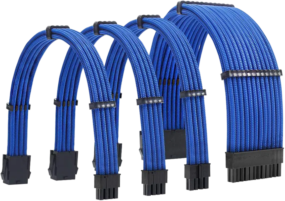 Câbles rallonges bleus tressés ATX/EPS/PCI-E avec connecteurs noirs