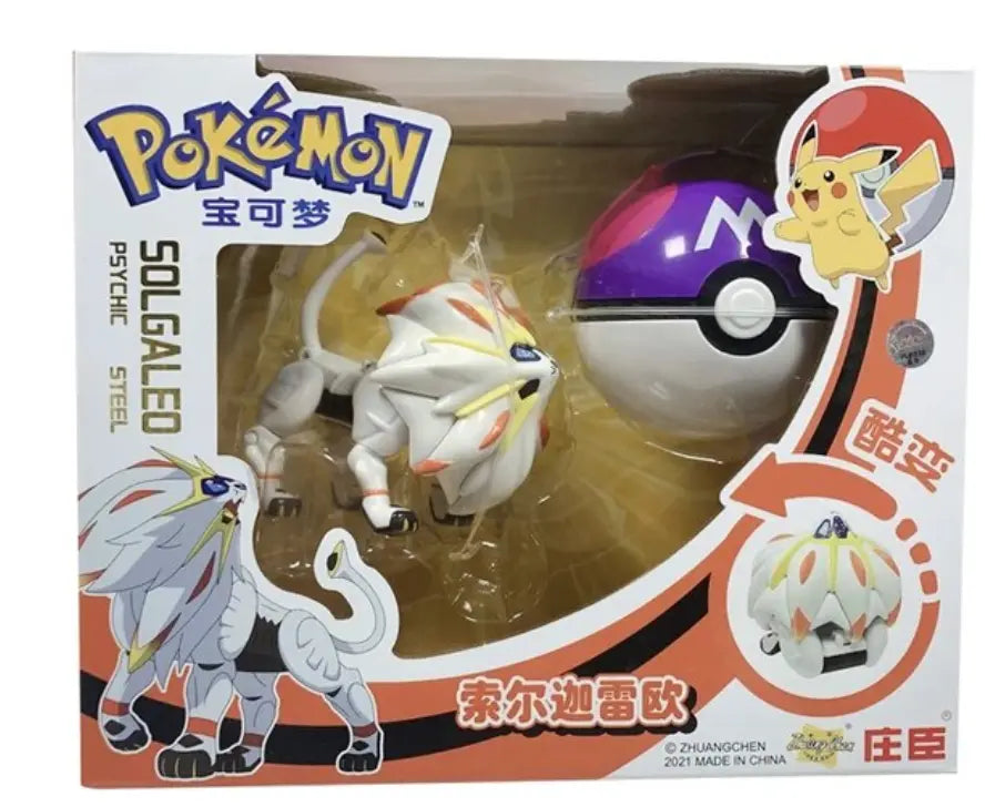 Figurine Solgaleo blanc et rouge avec Poké Ball, boîte plastique claire