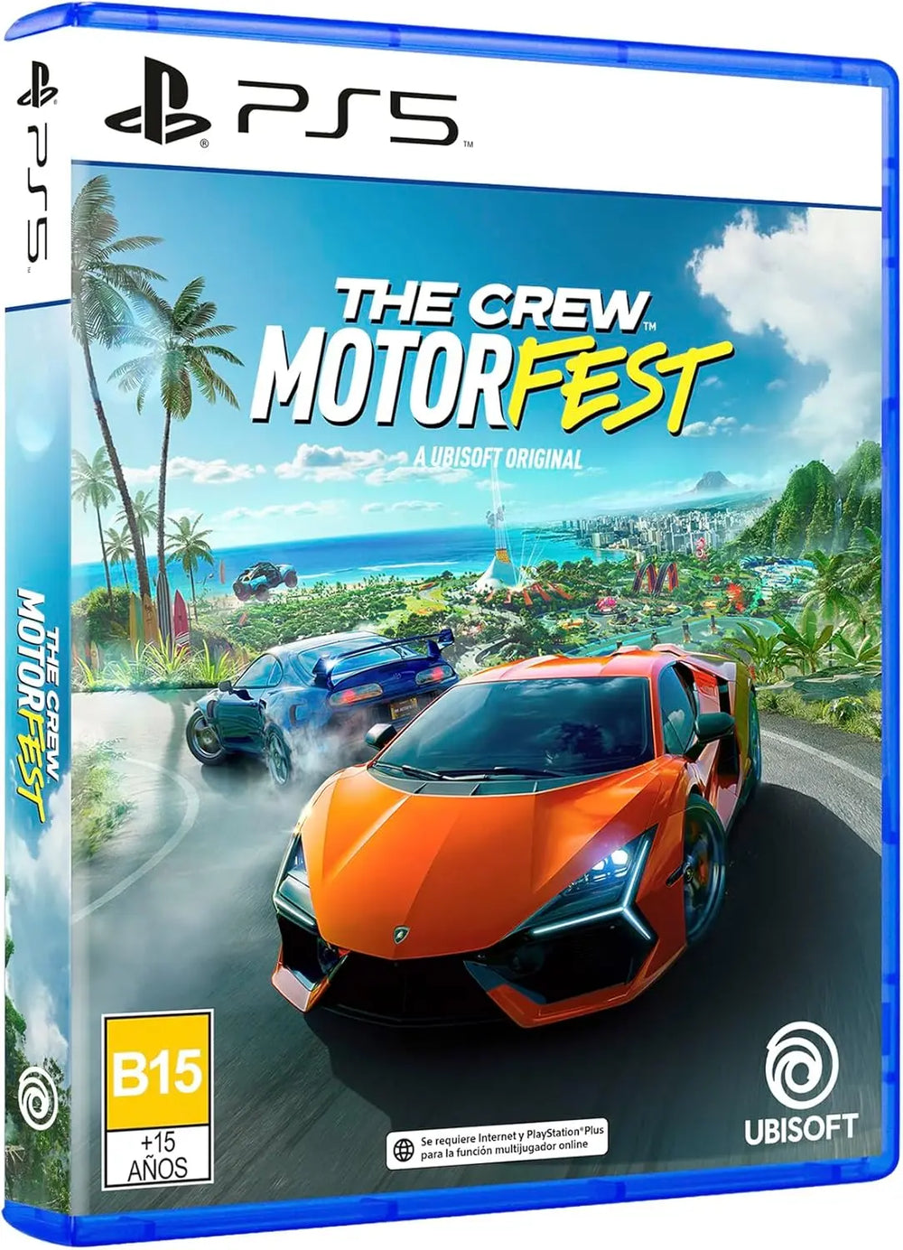 The Crew Motorfest PS5 : Lamborghini orange vibrant en course côtière tropicale