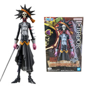 Figurine One Piece Brook: squelette noir et blanc, cheveux en pics, manteau formel, gants roses, canne