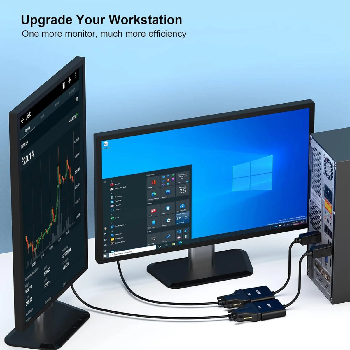 Adaptateur DisplayPort mâle vers DVI femelle, dos compact pour double moniteur