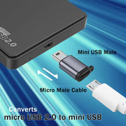 Adaptateur micro USB femelle vers mini USB mâle noir avec câble blanc
