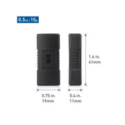 Adaptateur USB femelle vers femelle en plastique noir texturé avec logo central