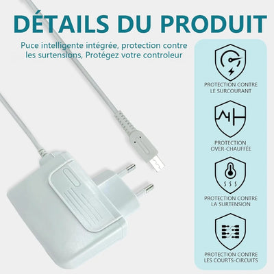 Chargeur 3DS : chargeur mural blanc en plastique avec puce intelligente et protections