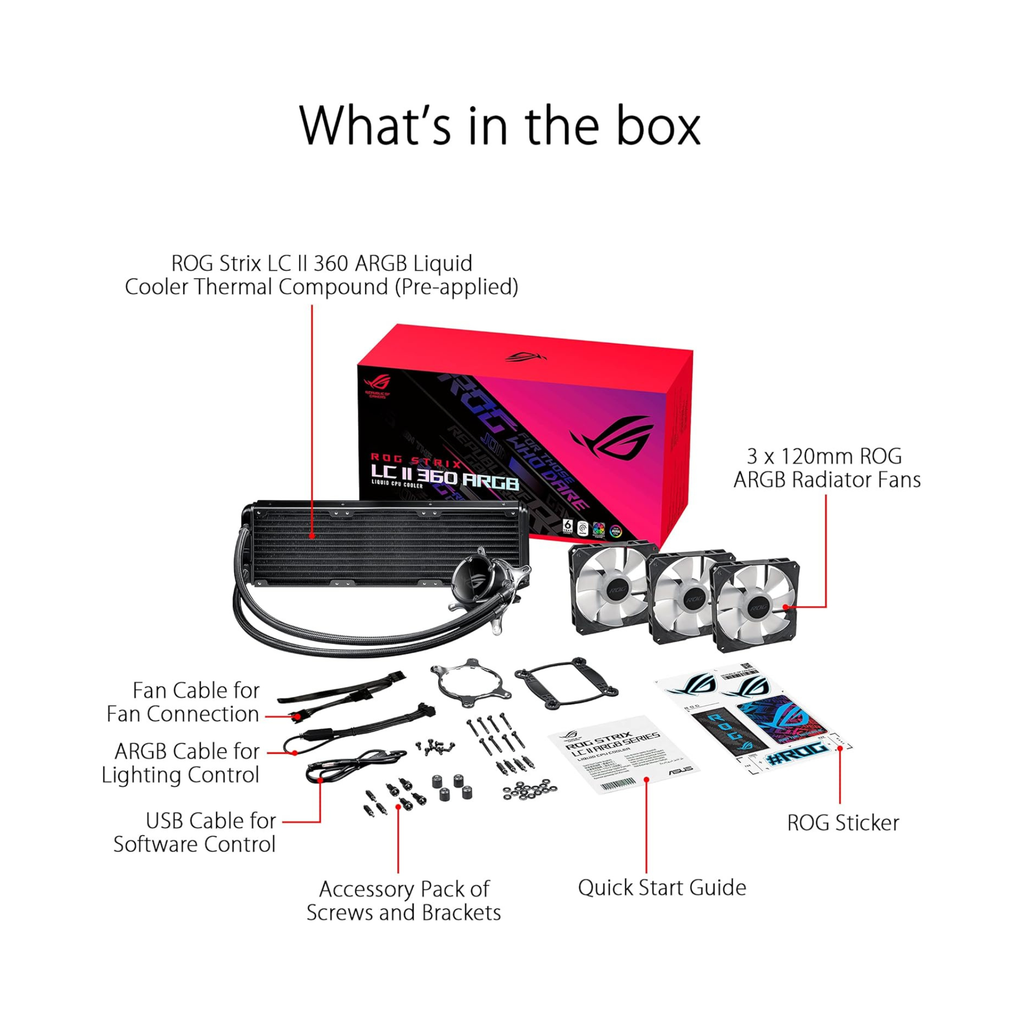 Refroidisseur liquide ASUS ROG Strix LC II 360 ARGB NOIR noir avec radiateur rectangulaire