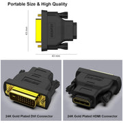 Adaptateur DVI mâle vers HDMI femelle Denfei noir avec connecteurs plaqués or 24k