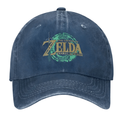 Casquette baseball bleu marine usée Zelda Tears of the Kingdom logo vert or