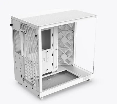 Boîtier PC NZXT H6 Flow RGB Blanc à côtés maillage blanc et panneau transparent