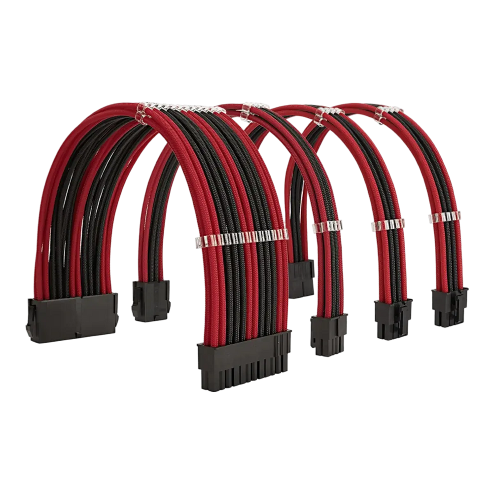 Câbles rallonges mix rouge-noir ATX/EPS/PCI-E avec connecteurs gris