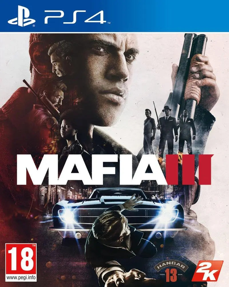 Couverture Mafia III PS4 : homme armé, voiture noire, style noir