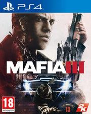 Couverture Mafia III PS4 : homme armé, voiture noire, style noir