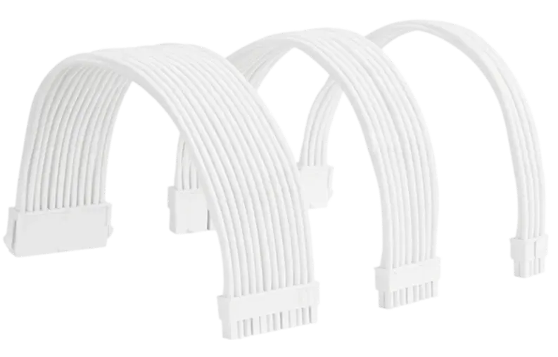 Manches de gestion de câbles blanches à côtes avec embouts plastiques pour rallonges PSU ATX blanc