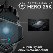 Souris gaming Logitech G502 HERO noire avec molette bleue illuminée